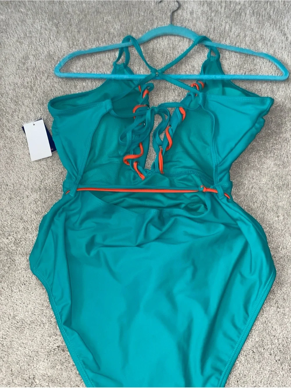 Vigoss Size Large One Piece Swimsuit Green Plunge Neckline Orange Accents‎ NWT
